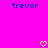 Bright pink background with blue text 'trevor' at top left and top right, two yellow pixelated hearts at bottom center and bottom right.
