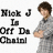Pixelated image of a person in gray clothing with arms crossed, next to text reading "Nick J Is Off Da Chain!" on white background.