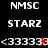 Pixelated text and symbols on alternating black and red backgrounds with animated red and black star-like shapes.