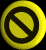 Yellow circular icon with black border and diagonal line through center, displayed in a of four and three against black and gray backgrounds