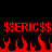 Red pixelated text and flames on a black background, with two identical phrases above stylized fire shapes.