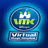 Blue circular icon with 'VMK' text and castle graphic, surrounded by a glowing effect on dark background.