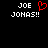 Pixelated text displays 'JOE JONAS!!' with a red heart symbol replacing the space between 'JOE' and 'JONAS' on the left side of the image.