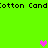 Bright green background with repeated black text 'Cotton Cand' and three pixelated hearts in pink, brown, and gray.