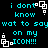 Pixelated cyan text on black background with white square-and-dot icons, repeating 'i dont know wat to say on my ICON!!!' in four identical