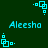 Pixelated cyan text 'Aleesha' on dark green background with repeating cyan square-dot patterns.