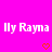 Pixelated text 'Ily Rayna' repeated twice on bright pink background with two orange pixel hearts below.