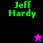 Green pixelated text 'Jeff Hardy' appears on black, purple, and pink backgrounds with a small star icon changing from pink to black.