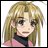 Pixelated anime-style character with blonde hair and pink cheeks, wearing a pink top and black turtleneck, next to black background with white text.