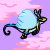 Animated pixel art contact sheet showing a faerie-like creature in six sequential frames against pink clouds and purple background, with visible wing and tail motion across the sequence.