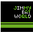 Three animated frames of a pixel art buddy icon featuring "JIMMY EAT WORLD" text with colored horizontal bars below the text on black backgrounds.
