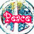 Animated icon with four distinct sections showing a peace symbol, colorful hearts and hands, and partial text overlays.