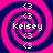 Four identical spiral patterns with pink and dark blue concentric rings, each containing the text 'Kelsey' in white pixelated font at center.