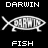 fish-shaped icons with 'DARWIN' text inside, displayed on a black background with white pixelated text labels above and below each icon