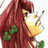 A pixelated anime-style character with long red hair and green accents holds a yellow drink with a straw against a white background, next to black text reading 'AnimeIM' and 'com' on a black