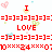 Red pixelated text and symbols on white background with scattered pastel hearts, including 'I LOVE HEART', 'I YOU', and 'N I DONT WANT THIS 2 END' phrases.