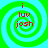 Four identical spiral patterns with green and cyan concentric rings, each containing red text reading 'i luv josh' in a pixelated font.