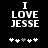 Black background with white pixelated text "I LOVE JESSE" and five heart symbols below, where the third heart changes from gray to white between frames.