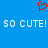 Red pixelated heart symbol above white pixelated text reading 'SO CUTE! SO CUTE!' on solid blue background.