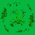 Green background with multiple green and black pixelated shapes resembling abstract plants or foliage in various positions.