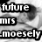 Black-and-white pixelated image with bold text overlays reading 'future', 'he is', 'mrs', 'my', 'moesely', and 'lover' against a blurred background.