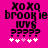 Pixelated pink background with black text reading XOXQ brookie IUVS ???? and five white/pink hearts below, showing animation change in heart colors.
