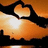 A four-quadrant image with a heart-shaped hand gesture over an orange sky, text reading "I <3 You" and "Collin <3", yellow and gray backgrounds.