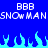 Blue background with white pixelated text 'BBB SNOWMAN SNOWMAN' and light blue flame-like shapes at the bottom.