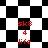 A pixelated animation shows a black-and-white checkered background with red text reading 'sk8 4 life' in multiple positions, transitioning from square to diamond-shaped