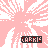 Pink and white pixelated pattern with repeated 'CARRIE' text labels in dark gray rectangles, each containing red dots.