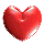 Five red heart shapes with white highlights on a white background, varying in size and pixelation