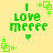 Green pixelated text "I LOVE MEEEE" on yellow background with green square and heart symbols, static display.