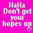 Pixelated white text on bright pink background reads "HaHa Don't get your hopes up" with a small heart symbol below the text.
