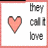 Pixelated icon with pink heart symbol and gray text reading 'they call it love' on white background bordered by pink frame.