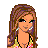 Pixelated female character with long brown hair, wearing a floral crop top and black pants, shown in two cropped views against white background.