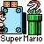 A 4x3 contact sheet of pixel art frames showing Mario's animation sequence from Super Mario Bros. with blue blocks, green pipes, and orange coins.