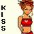 Pixelated static buddy icon featuring a cartoon woman in red sports attire with the word KISS vertically aligned on the left side.