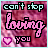 Pixelated text 'can't stop loving you' on pink textured background with alternating heart symbols.