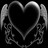 A grayscale heart-shaped icon with wing-like extensions on both sides, rendered in a pixelated style against a black background.