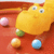 Animated sequence of a yellow cartoon hippo on red background with scattered colored balls, text alternates between 'HUNGRY' and 'HIPPOS!' across frames.