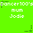 Green background with repeated text and star icons; text reads "Dancer100's mum Jodie" in white pixelated font; star icons alternate between green and black states.