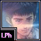 Two side-by-side pixelated images of a person with short dark hair, light skin, and closed eyes; both have black-and-white text in the bottom-left corner.