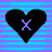 A 48x48 pixel animated buddy icon featuring two heart shapes with X symbols, displayed in a contact sheet format showing frame transitions from black to purple hearts against a striped background.