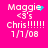 Pixelated text on bright pink background with cyan animation dots near 'Maggie' and '<3's'.