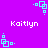 Pixelated cyan square icons with small dots animate on a solid purple background, while white text 'Kaitlyn' appears in four positions.