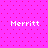 Four identical pixelated text labels reading "Merritt" on a bright pink background with small red dots.