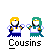 Two pixelated figures in blue and teal outfits stand side-by-side with white aprons, holding hands; a red heart appears above them in some frames.