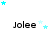 Pixelated text 'Jolee' appears in three with scattered cyan and light blue stars above and around it on a white background