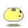 Yellow rounded character with gray top, red cheeks, black eyes, and mouth expressions changing across frames.