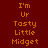 text-based icons with orange lettering on a dark red background, featuring the phrase "I'm Ur Tasty Little Midget" in multiple and